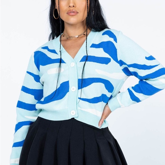 Princess Polly Mint Blue Abstract Cropped Cardigan - Picture 5 of 5